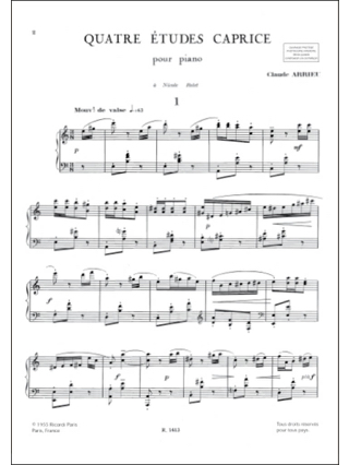4 Etudes Caprice Piano - Arrieu Claude - Partition